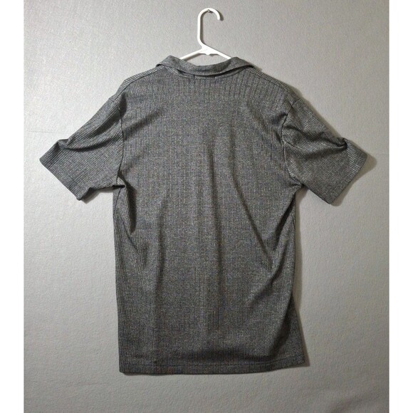 VTG YMLA Shirt Mens Large Gray V Neck Collared Disco Raver Rave Textured Y2K - Picture 4 of 6